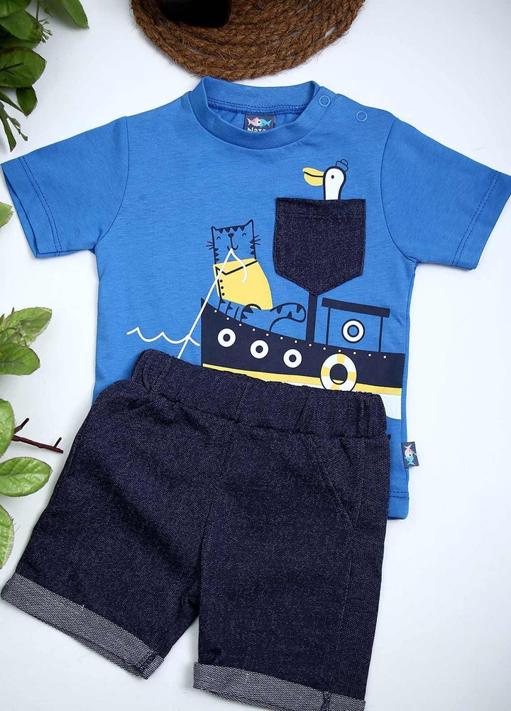 Sanaulla Exclusive Range Cotton Fancy Boys 2 Piece -  114463 Blue