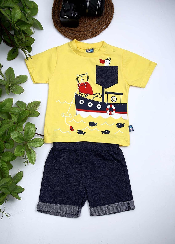 Sanaulla Exclusive Range Cotton Fancy 2 Piece for Boys -  114463 Yellow