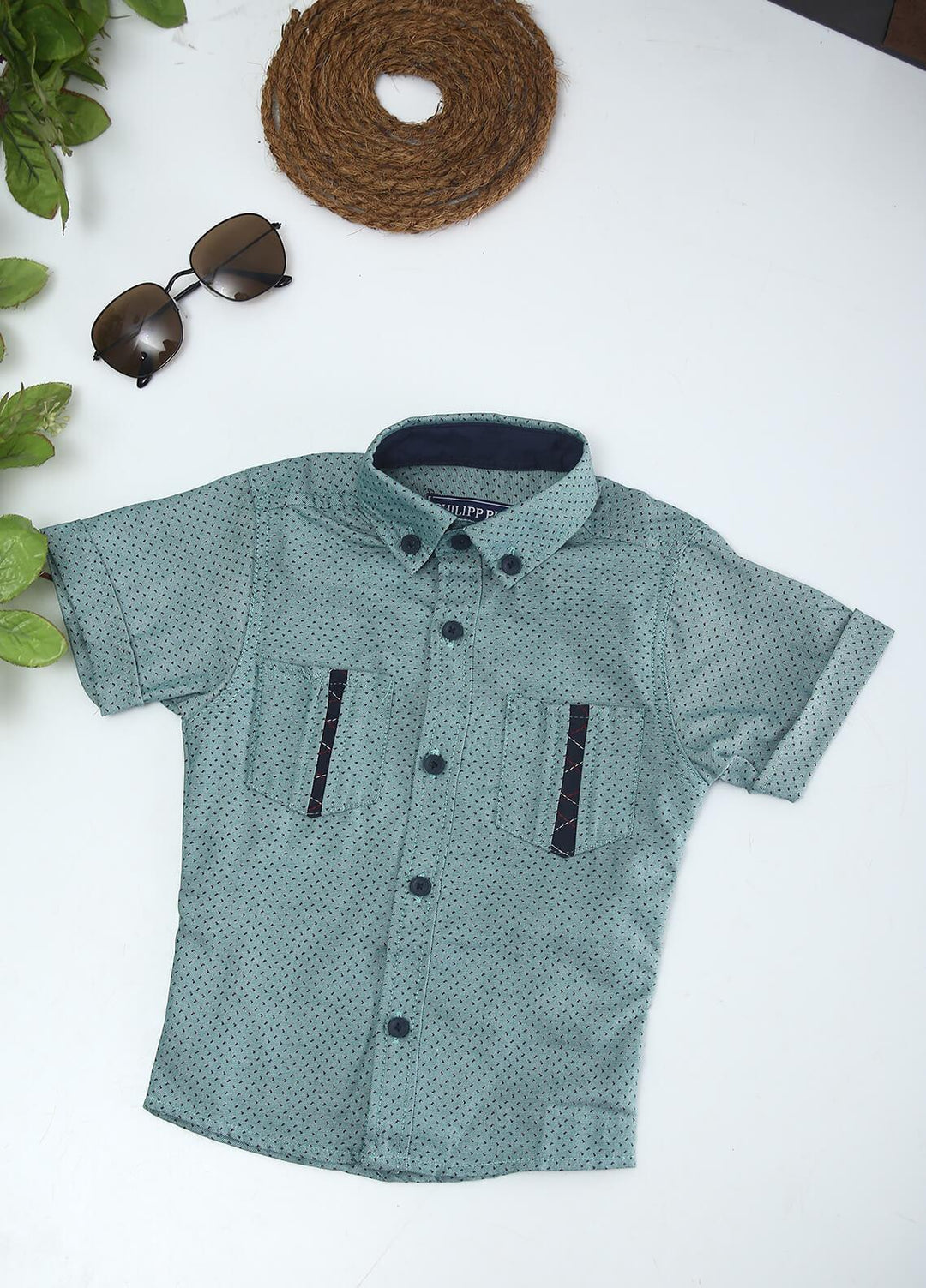 Sanaulla Exclusive Range Cotton Fancy Shirts for Boys -  2001 Green