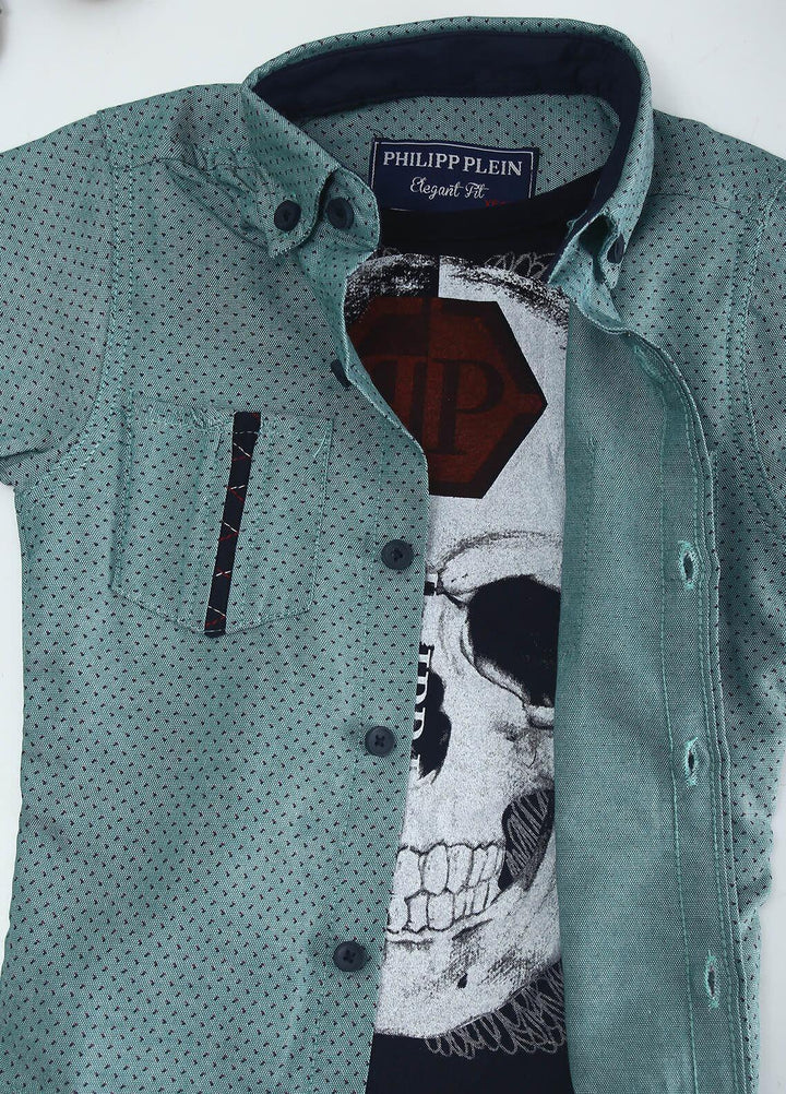 Sanaulla Exclusive Range Cotton Fancy Shirts for Boys -  2001 Green