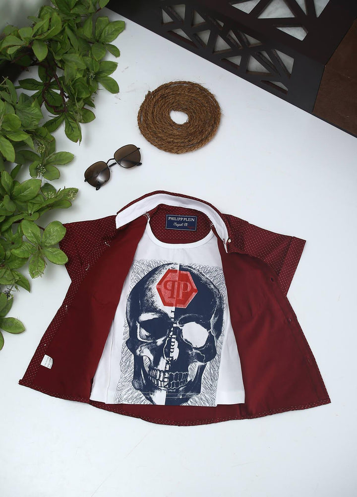 Sanaulla Exclusive Range Cotton Fancy Boys Shirts -  2001 Maroon