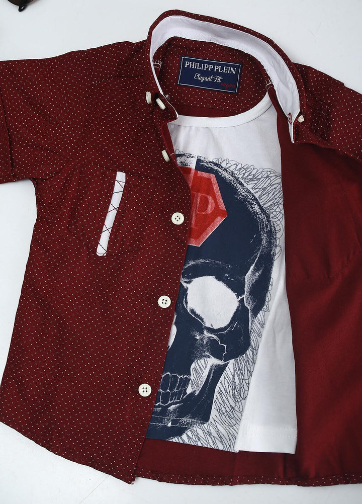 Sanaulla Exclusive Range Cotton Fancy Boys Shirts -  2001 Maroon