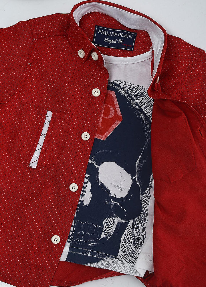 Sanaulla Exclusive Range Cotton Fancy Shirts for Boys -  2001 Red