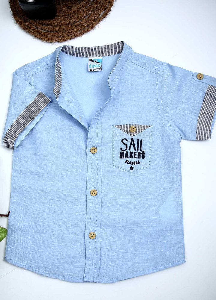 Sanaulla Exclusive Range Cotton Fancy Boys Shirts -  3292 Sk Blue