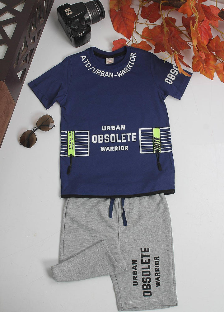 Sanaulla Exclusive Range Cotton Fancy Pret 2 Piece Suit for Boys -  4024 Blue