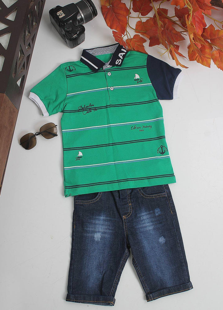 Sanaulla Exclusive Range Cotton Fancy Pret 2 Piece Suit for Boys -  2462 Green