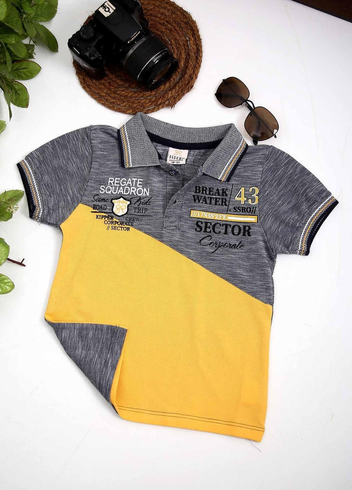 Sanaulla Exclusive Range Cotton Fancy Boys T-Shirts -  D-1004353 Grey Yellow