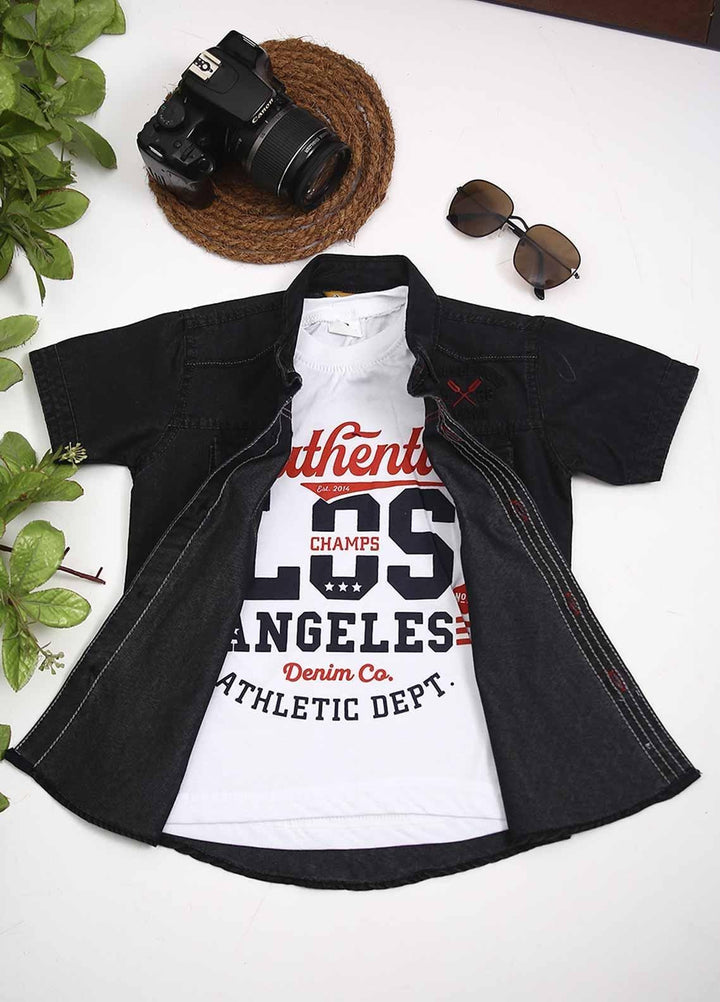 Sanaulla Exclusive Range Cotton Fancy Boys Shirts -  D-1004814 Black