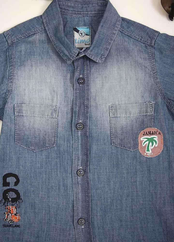 Sanaulla Exclusive Range Cotton Fancy Shirts for Boys -  D-502 Blue