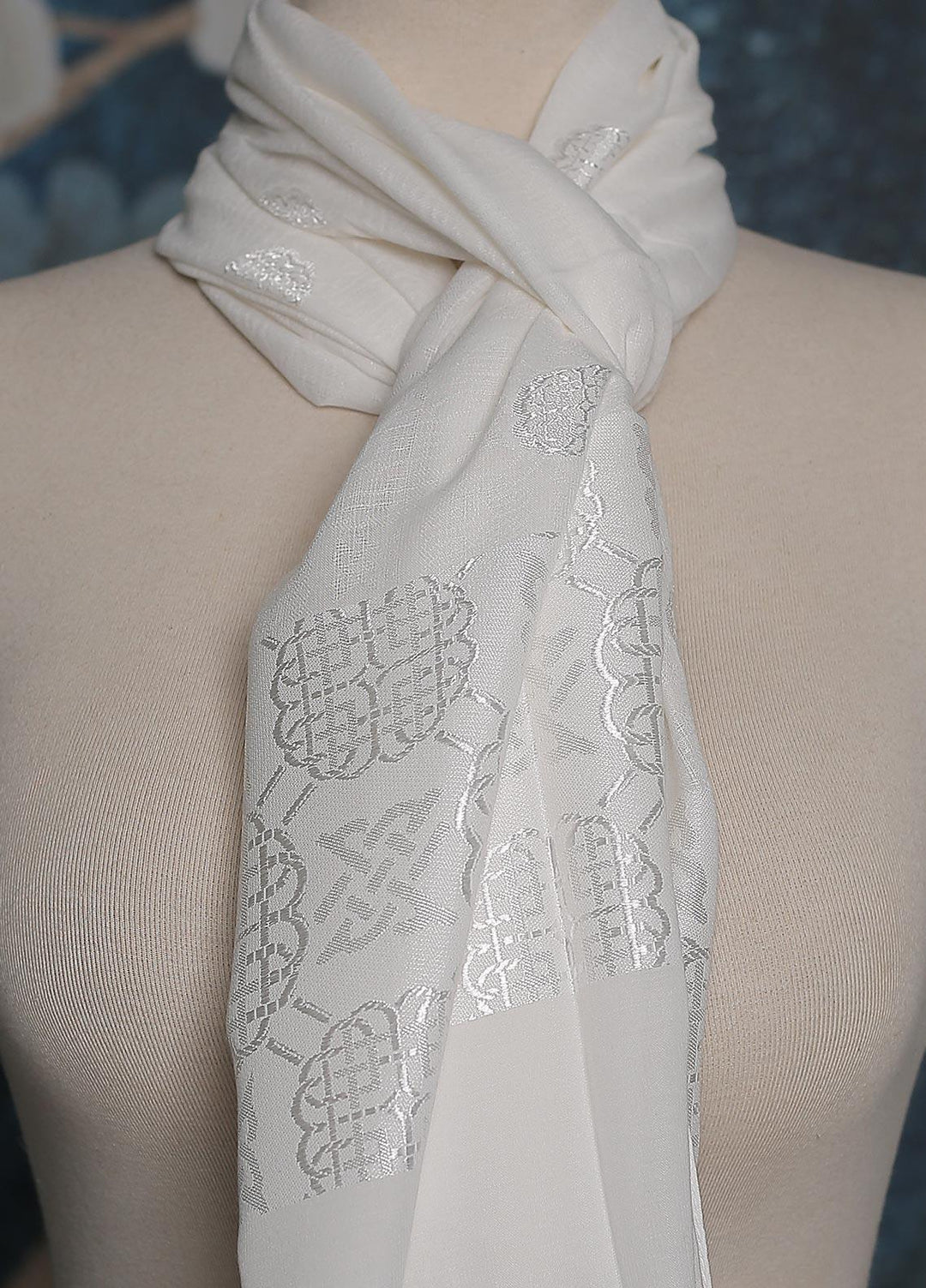 Sanaulla Exclusive Range    Scarves D-05 Off White - Ladies Scarves