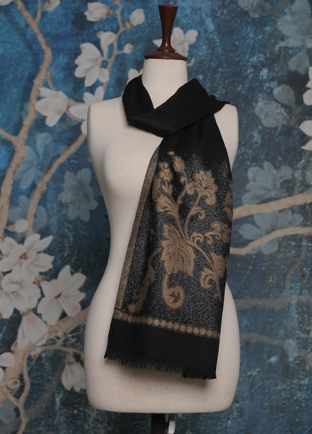 Sanaulla Exclusive Range    Scarves D-16 Black - Ladies Scarves