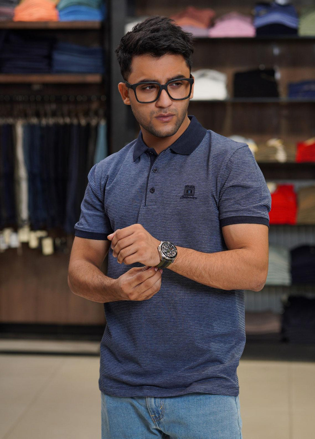 Sanaulla Exclusive Range Cotton Polo for Men - D-1219 Blue