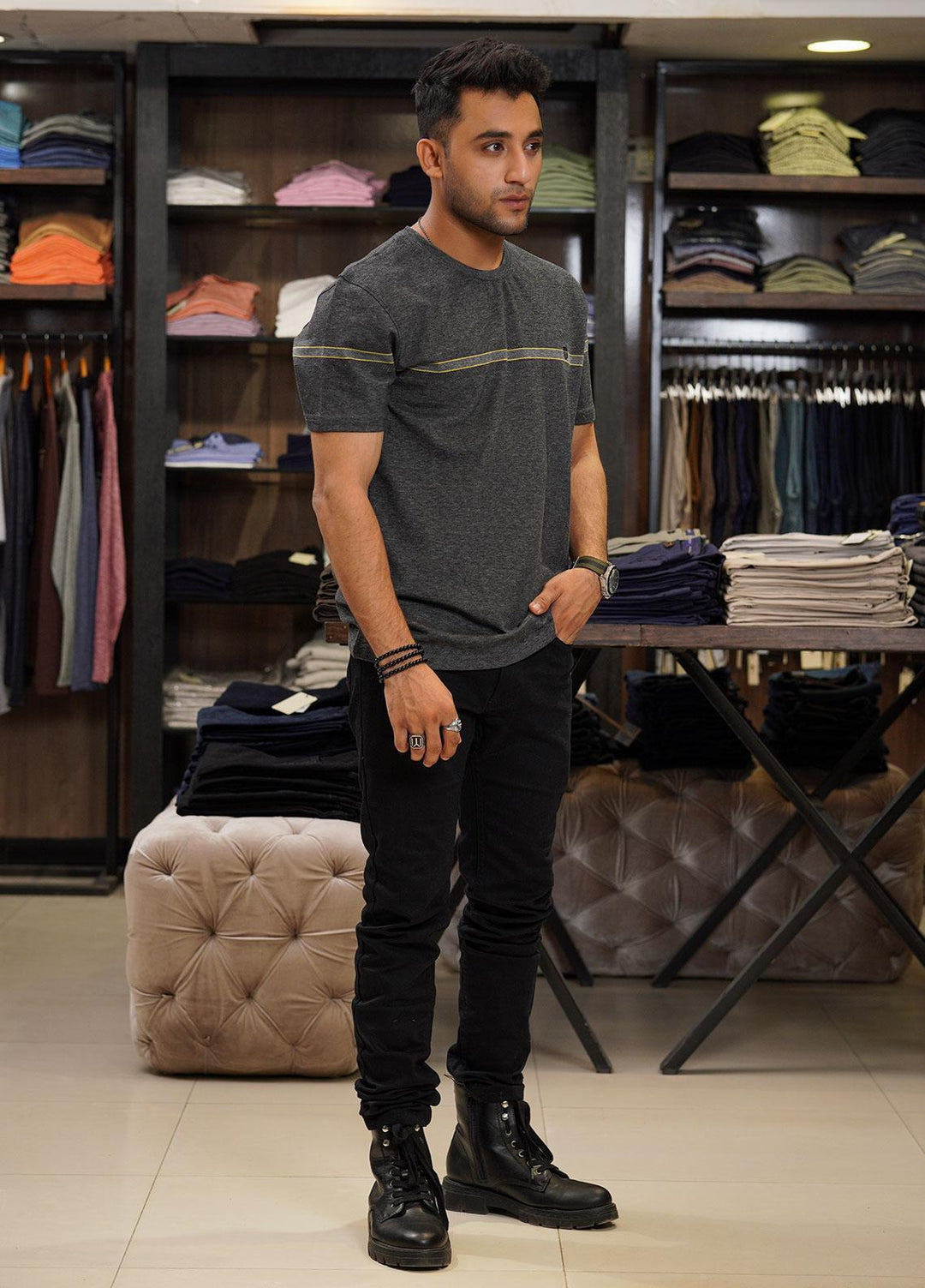 Sanaulla Exclusive Range Cotton Polo for Men - D-1298 Dark Grey