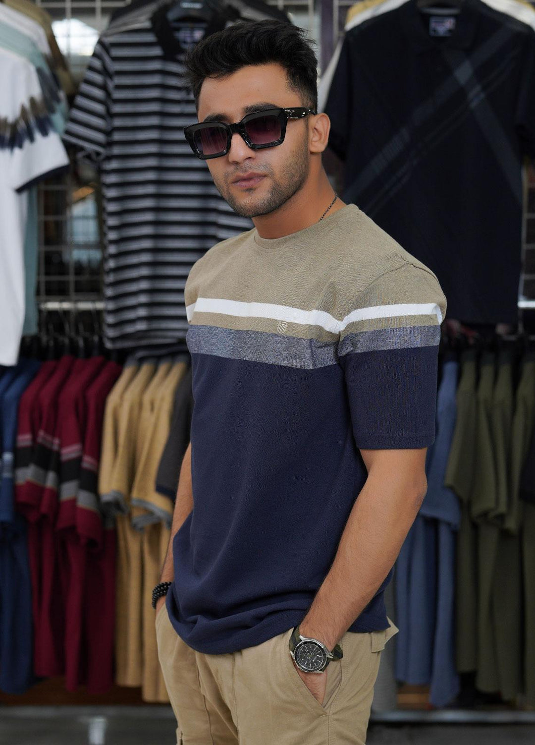 Sanaulla Exclusive Range Cotton Polo for Men - D-1520 Multi-1