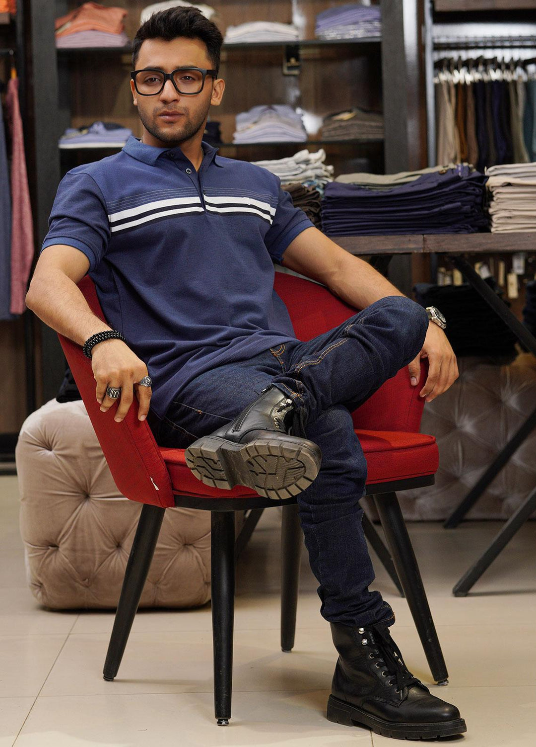 Sanaulla Exclusive Range Cotton Polo for Men - D-1739 Blue