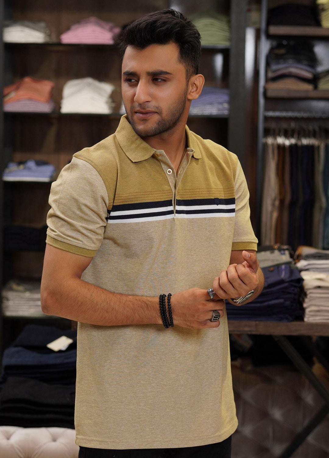 Sanaulla Exclusive Range Cotton Polo for Men - D-1739 Fawn