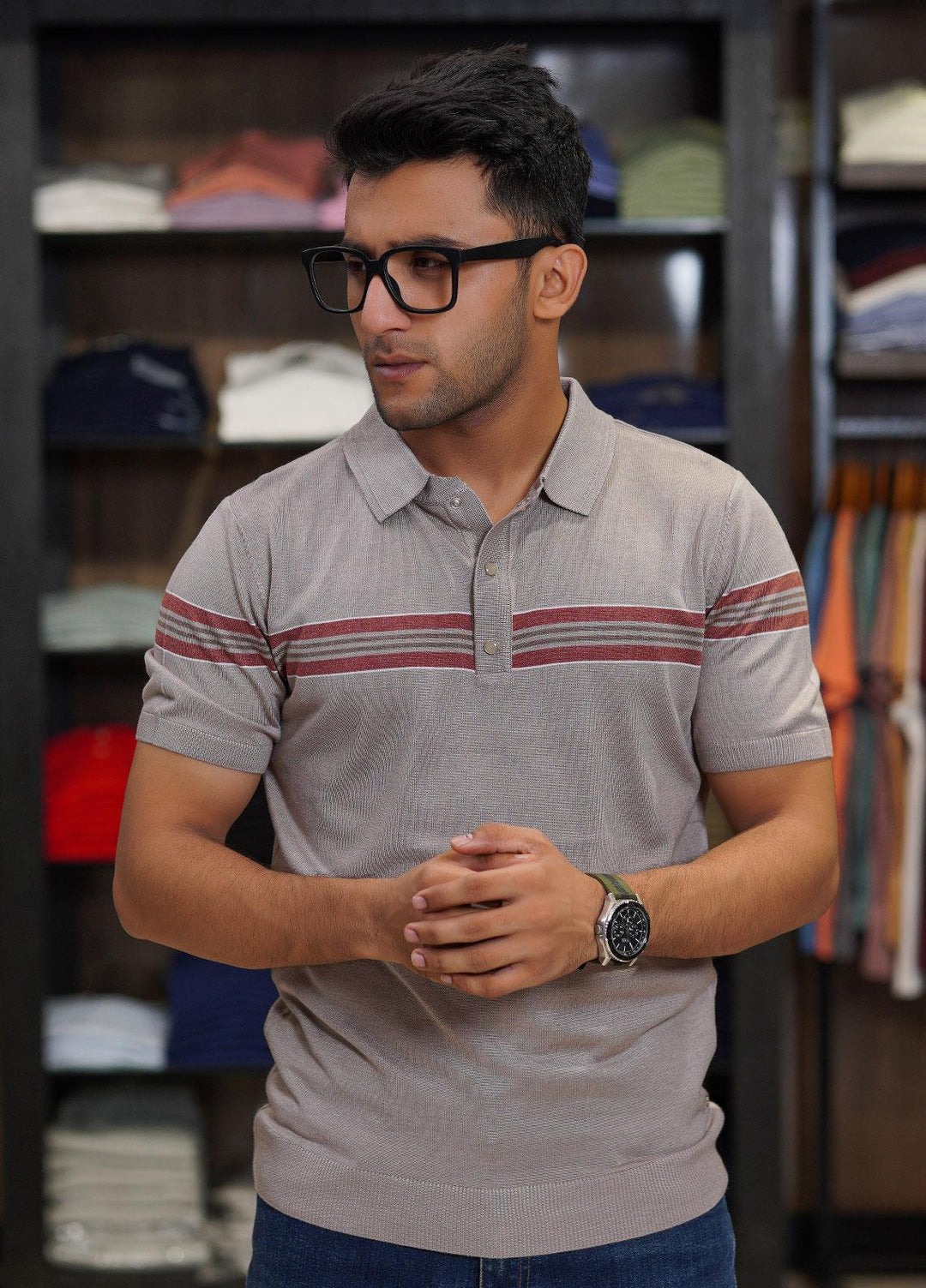 Sanaulla Exclusive Range Cotton Polo for Men - D-2308 Light Brown