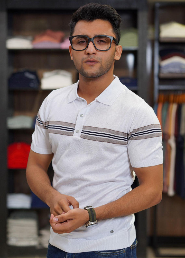 Sanaulla Exclusive Range Cotton Polo for Men - D-2308 White-01