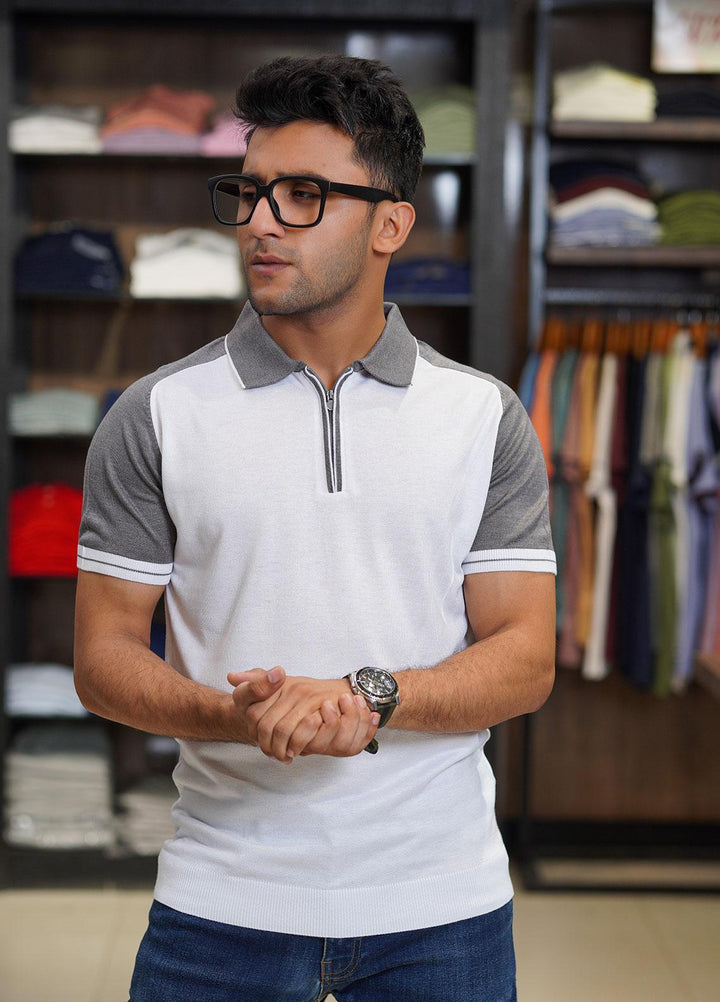 Sanaulla Exclusive Range Cotton Polo for Men - D-2313 White-02