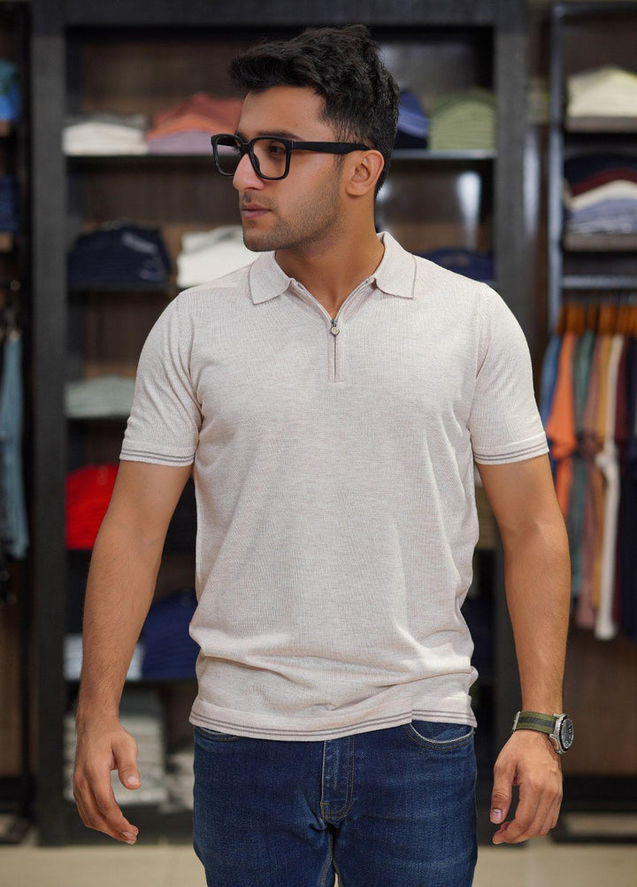 Sanaulla Exclusive Range Cotton Polo for Men - D-2314 Cream