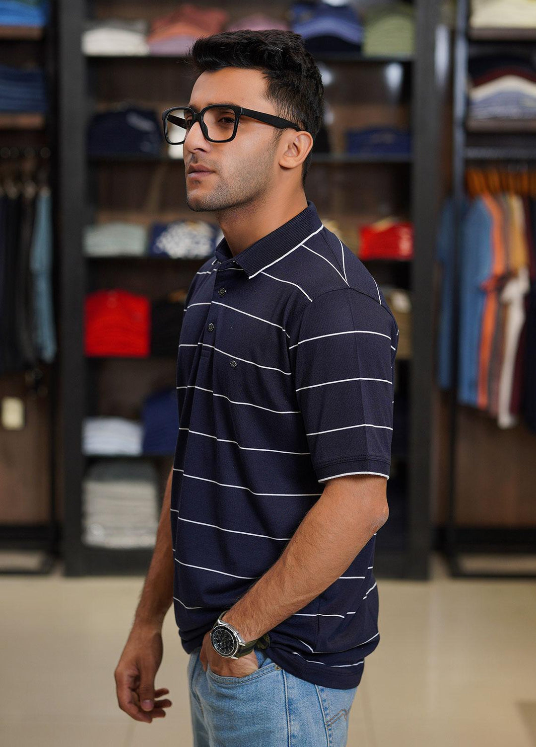 Sanaulla Exclusive Range Cotton Polo for Men - D-3204 Dark Blue