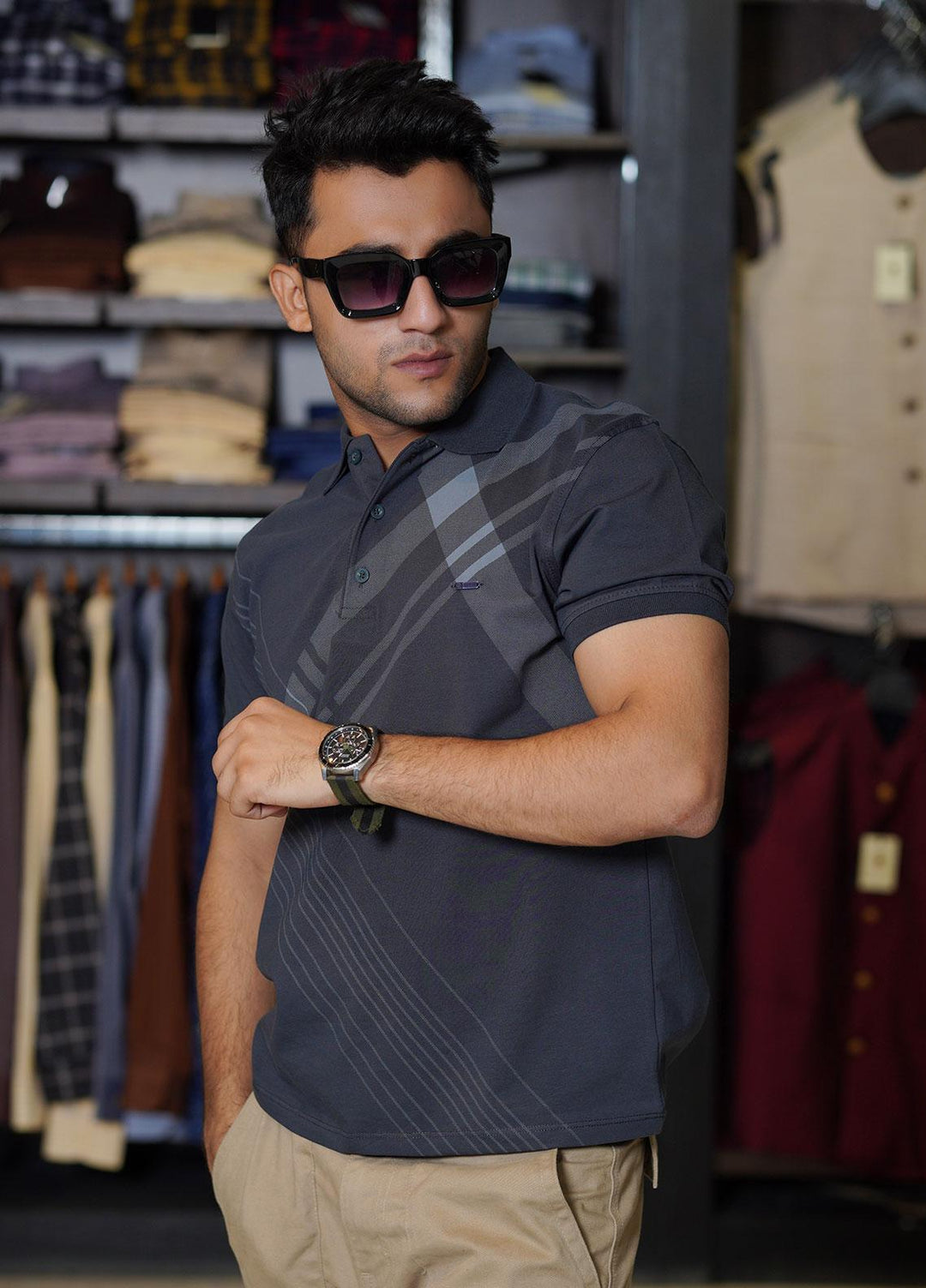 Sanaulla Exclusive Range Cotton Polo for Men - D-6102 Grey
