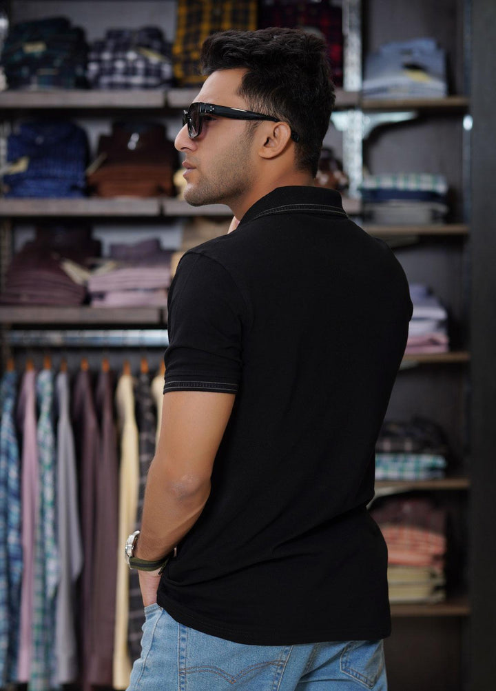 Sanaulla Exclusive Range Cotton Polo for Men - D-6169 Black