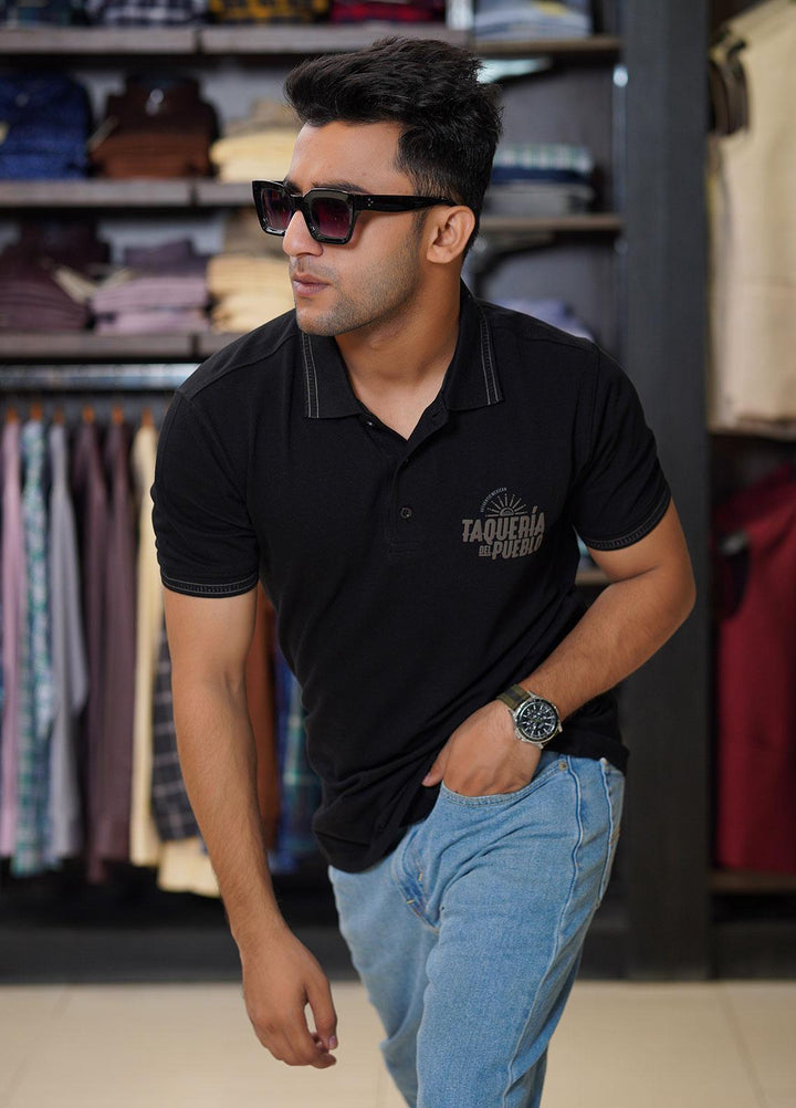 Sanaulla Exclusive Range Cotton Polo for Men - D-6169 Black