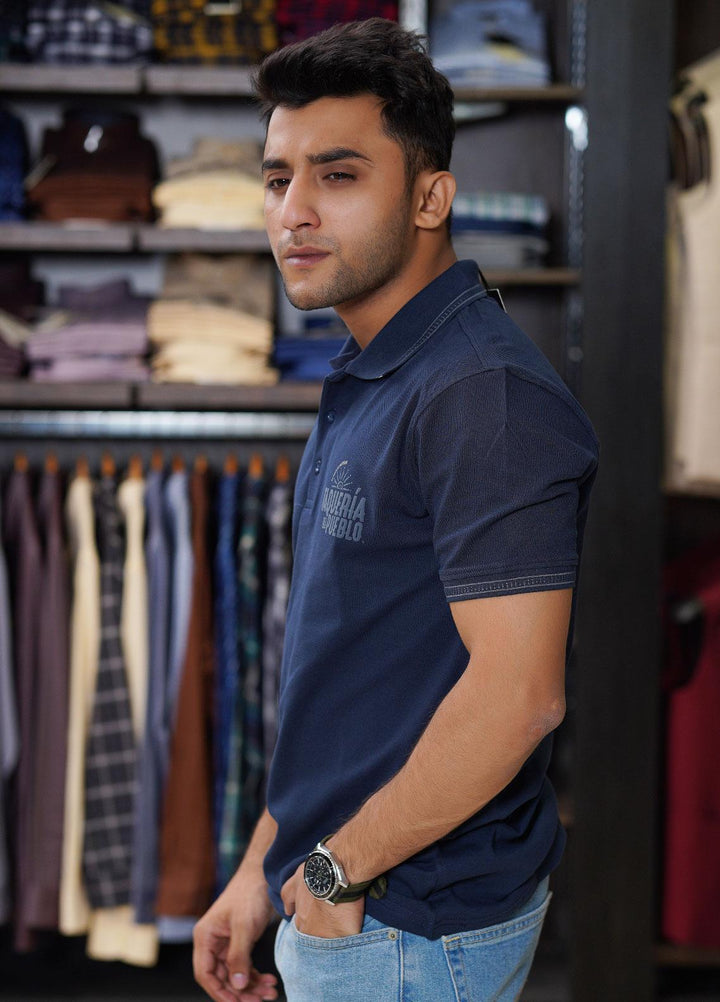 Sanaulla Exclusive Range Cotton Polo for Men - D-6169 Dark Blue