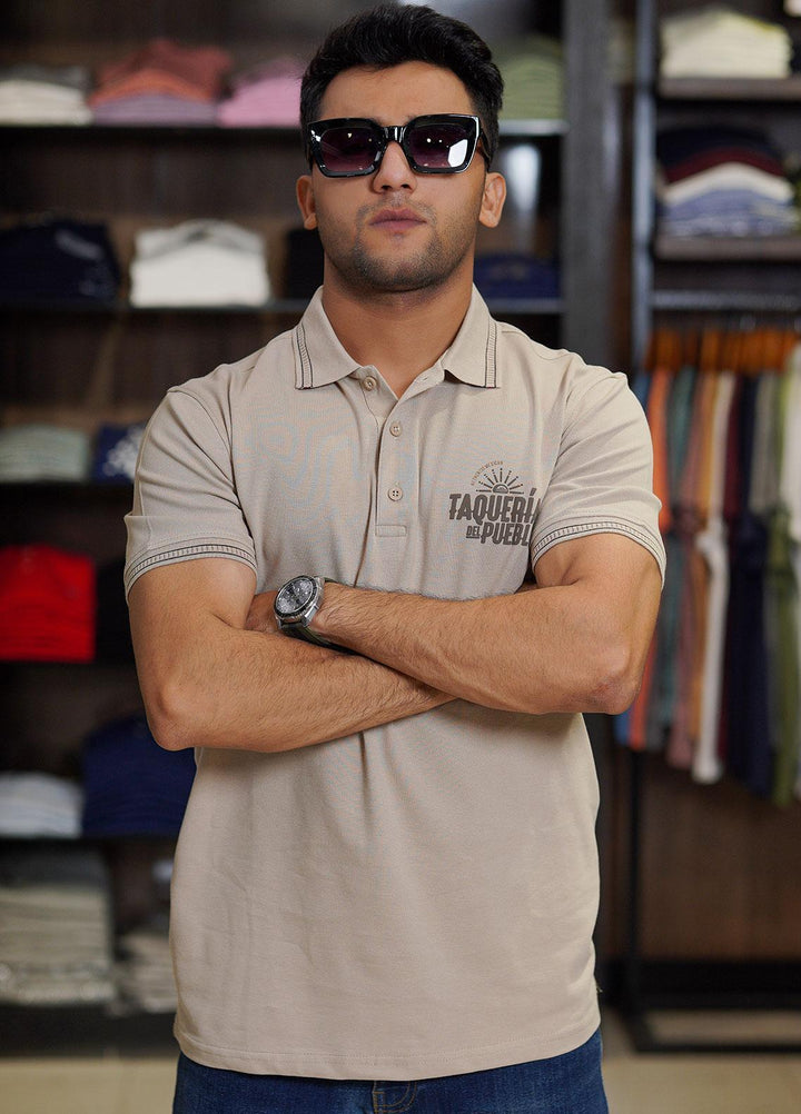 Sanaulla Exclusive Range Cotton Polo for Men - D-6169 Light Brown