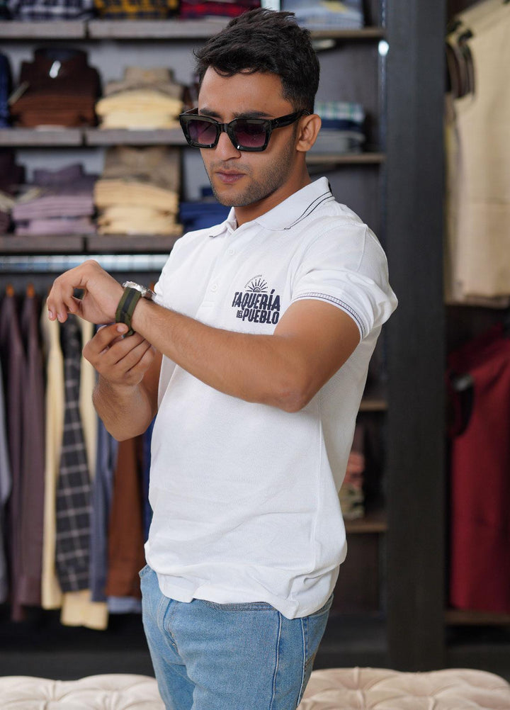 Sanaulla Exclusive Range Cotton Polo for Men - D-6169 White
