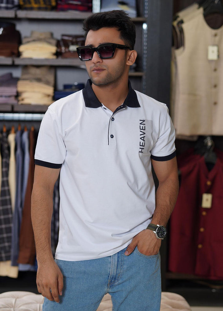 Sanaulla Exclusive Range Cotton Polo for Men - D-6173 White