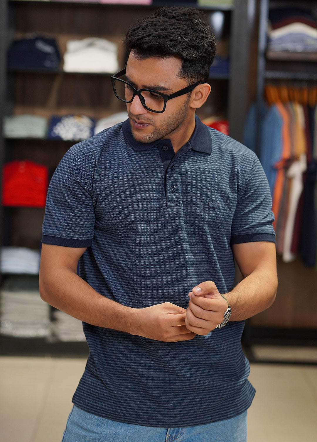 Sanaulla Exclusive Range Cotton Polo for Men - D-6315 Dark Blue