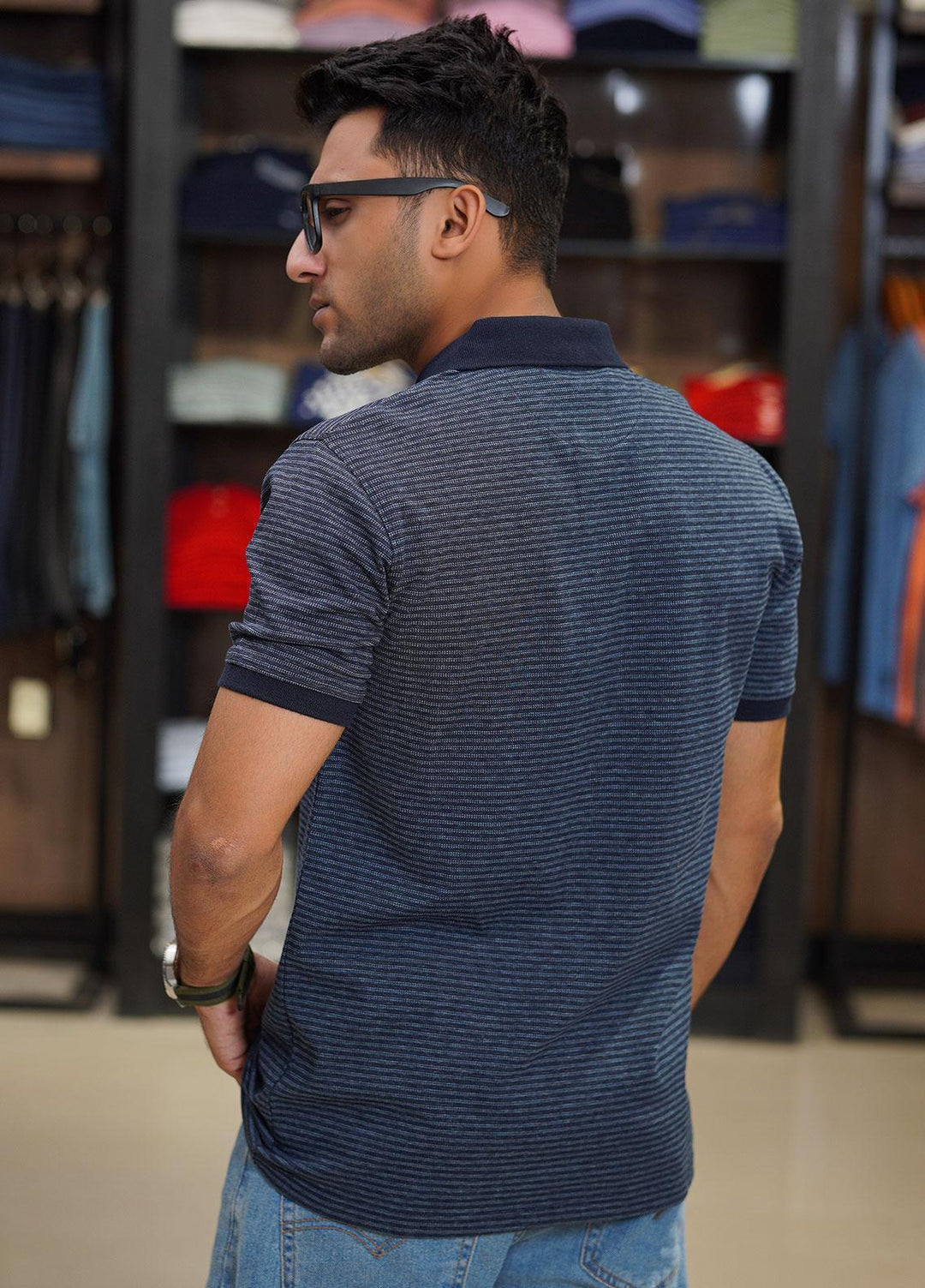 Sanaulla Exclusive Range Cotton Polo for Men - D-6315 Dark Blue