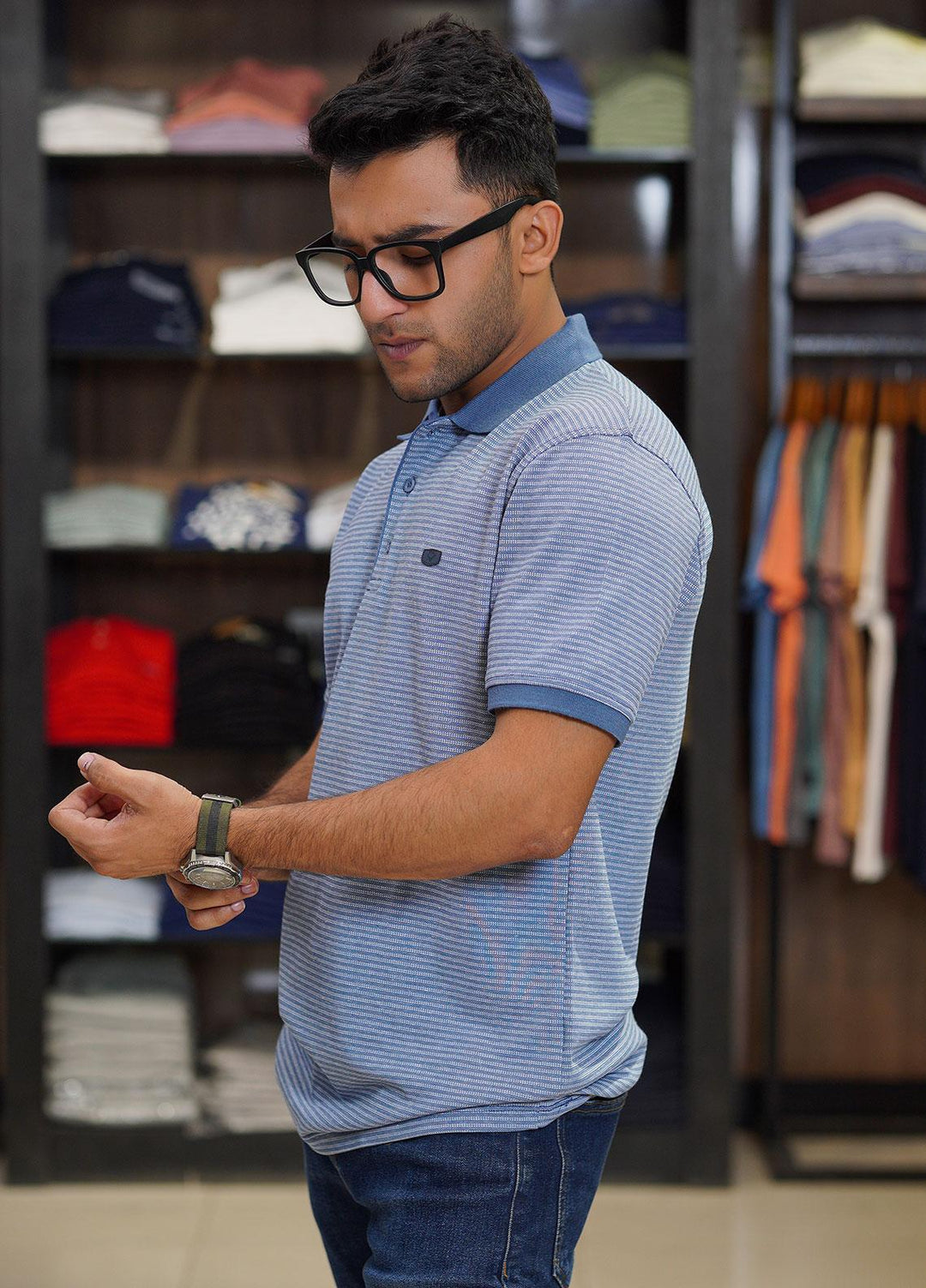 Sanaulla Exclusive Range Cotton Polo for Men - D-6315 light Blue
