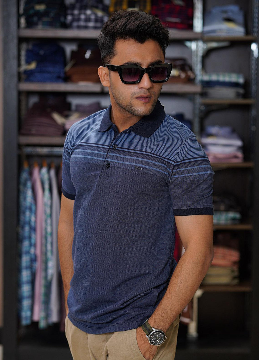 Sanaulla Exclusive Range Cotton Polo for Men - D-6367 Blue