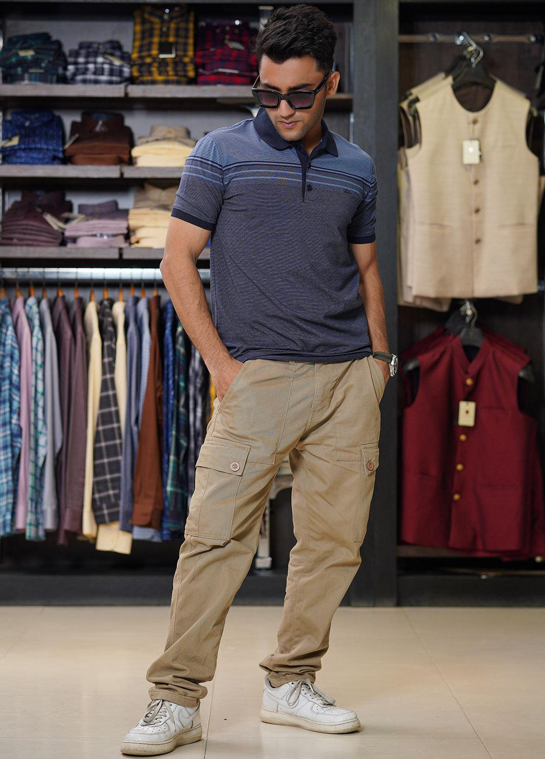 Sanaulla Exclusive Range Cotton Polo for Men - D-6367 Blue