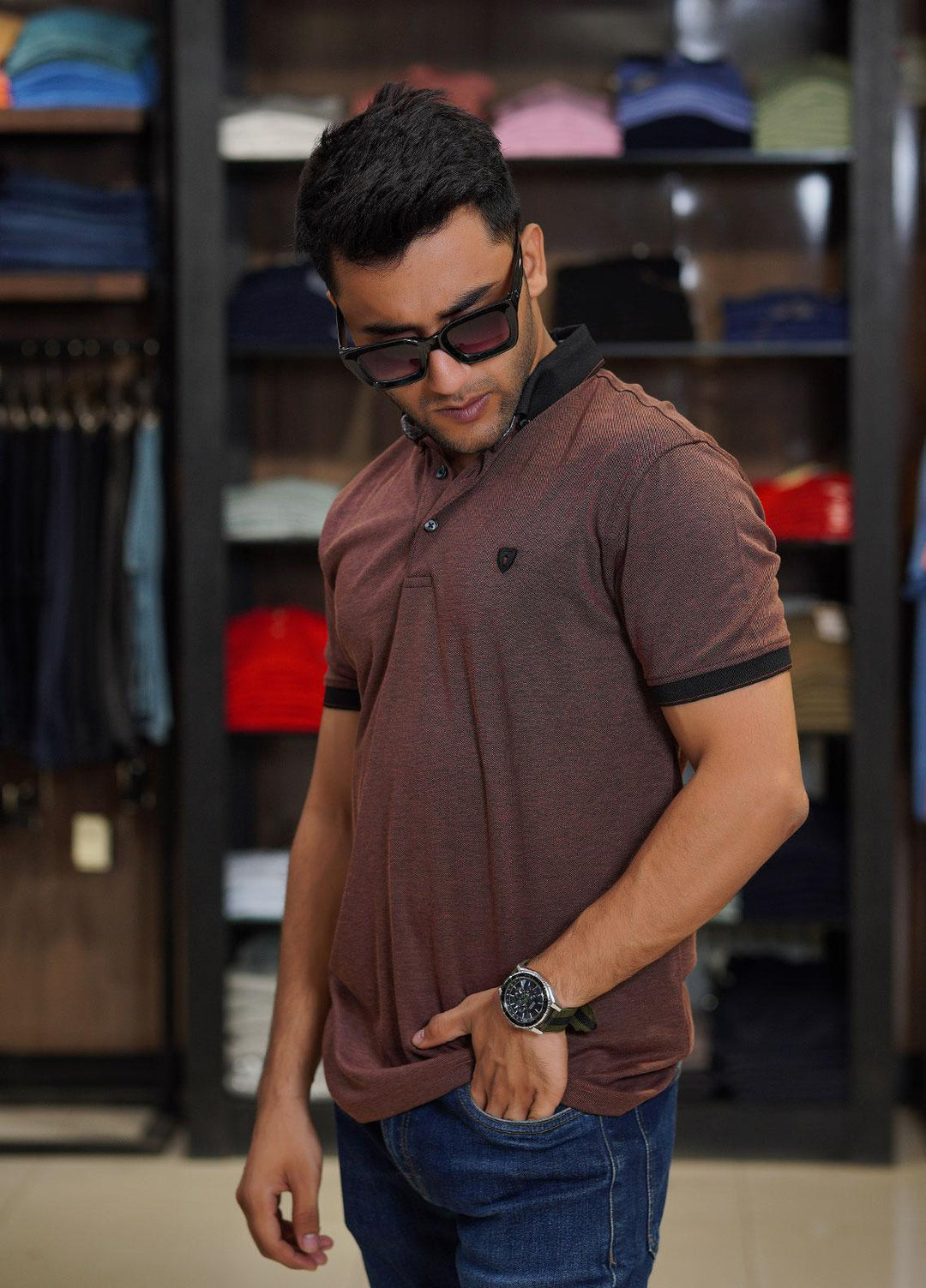 Sanaulla Exclusive Range Cotton Polo for Men - D-6371 Dark Brown