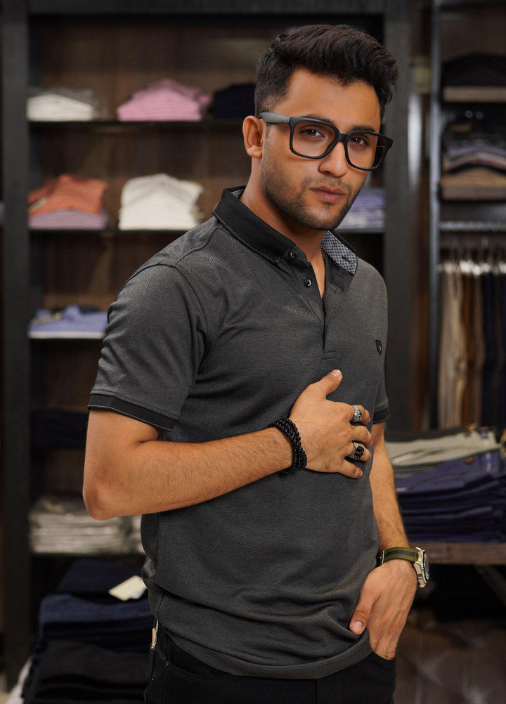 Sanaulla Exclusive Range Cotton Polo for Men - D-6371 Dark Grey
