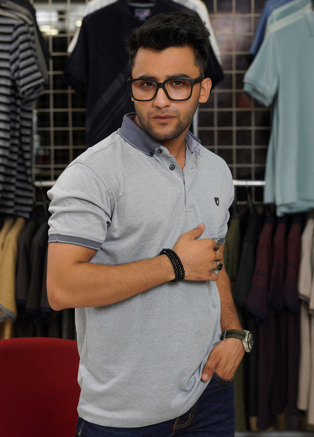 Sanaulla Exclusive Range Cotton Polo for Men - D-6371 Grey