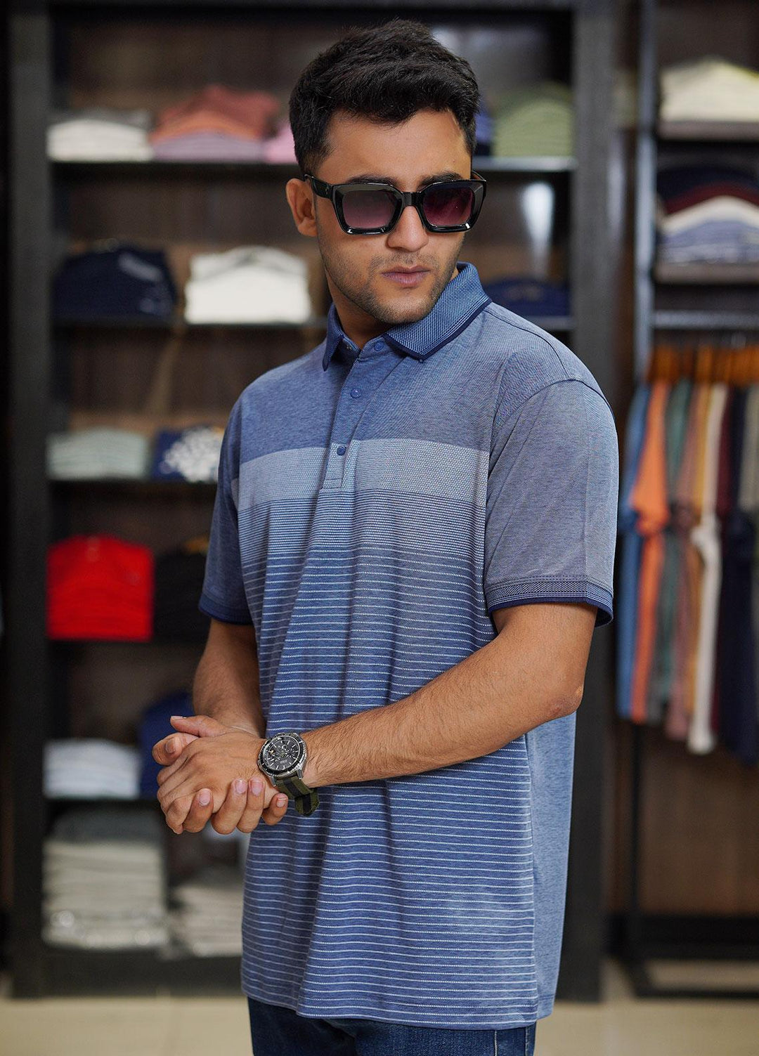 Sanaulla Exclusive Range Cotton Polo for Men - D-6461 Blue