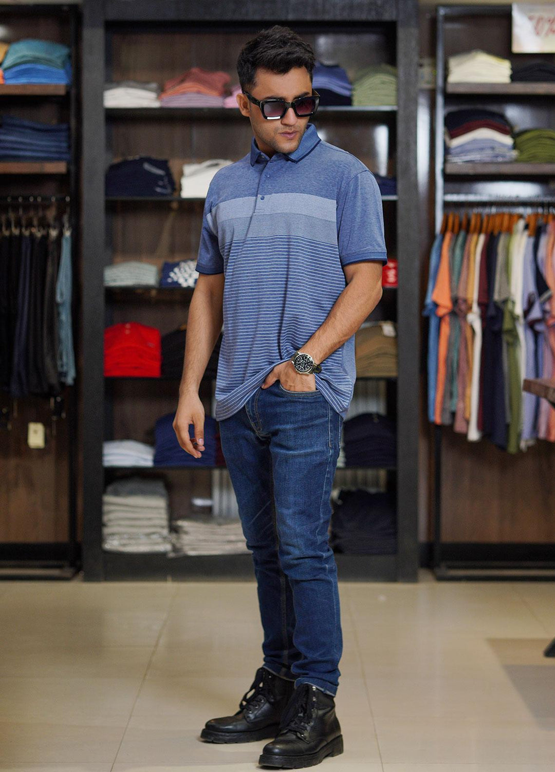 Sanaulla Exclusive Range Cotton Polo for Men - D-6461 Blue