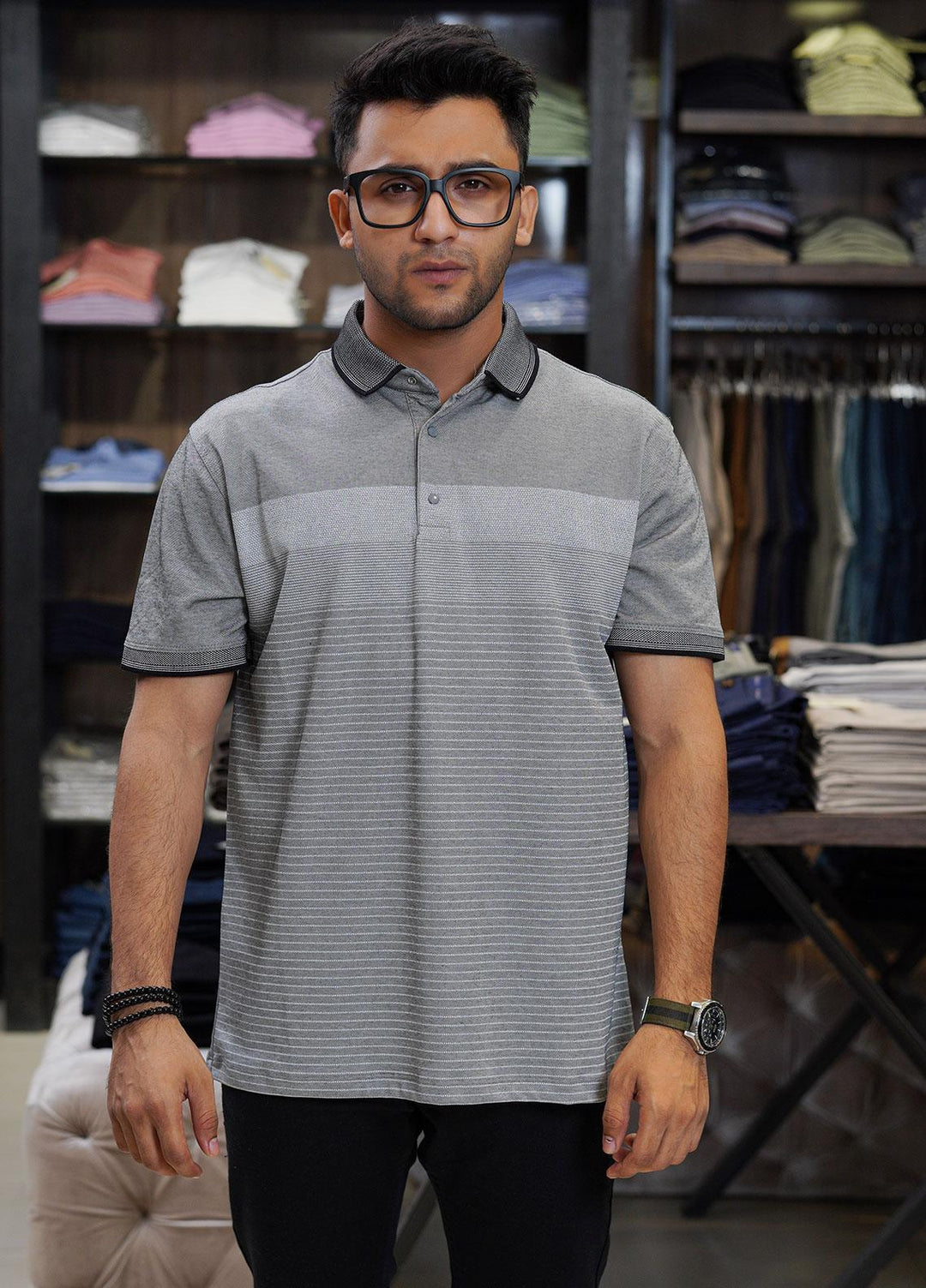 Sanaulla Exclusive Range Cotton Polo for Men - D-6461 Grey