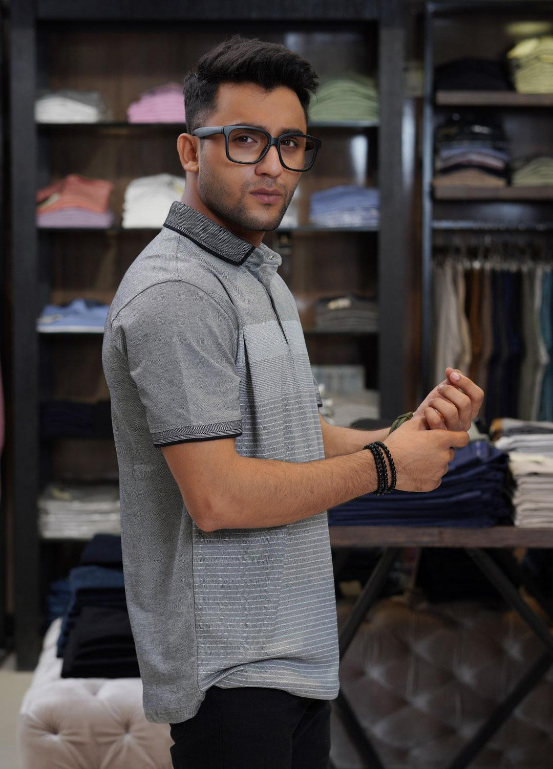 Sanaulla Exclusive Range Cotton Polo for Men - D-6461 Grey