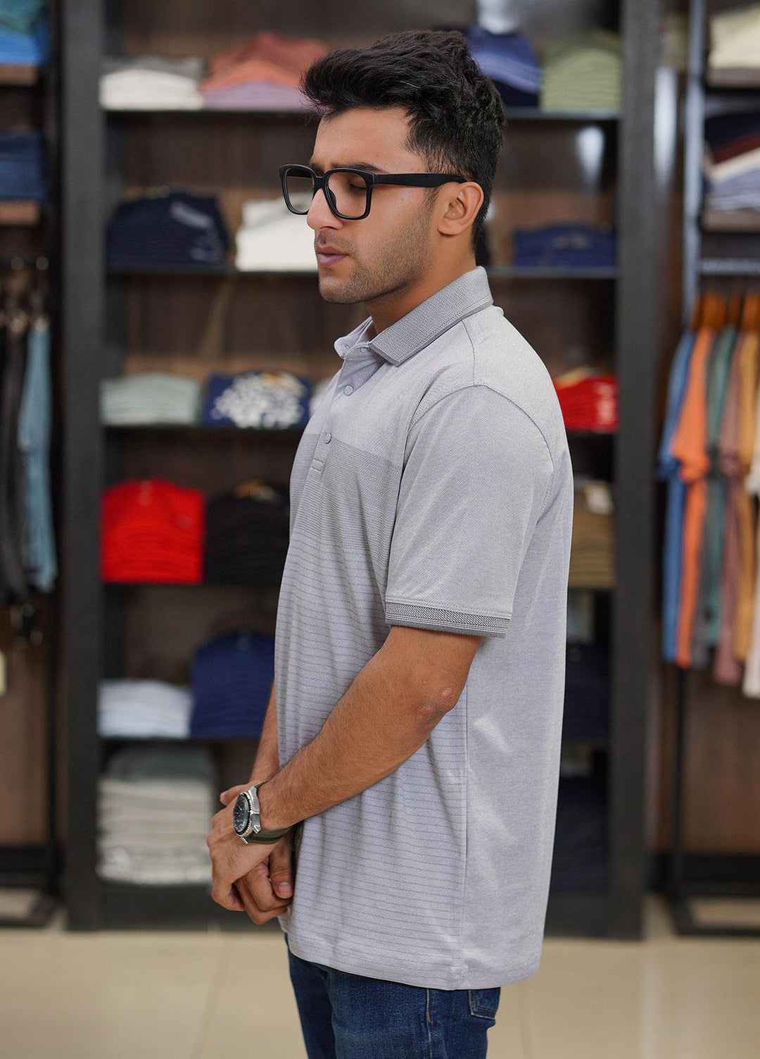 Sanaulla Exclusive Range Cotton Polo for Men - D-6461 Light Grey