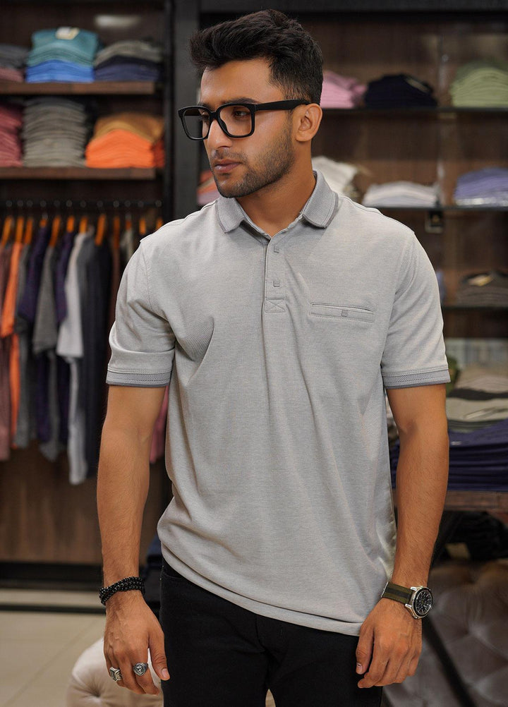 Sanaulla Exclusive Range Cotton Polo for Men - D-6551 Light Grey
