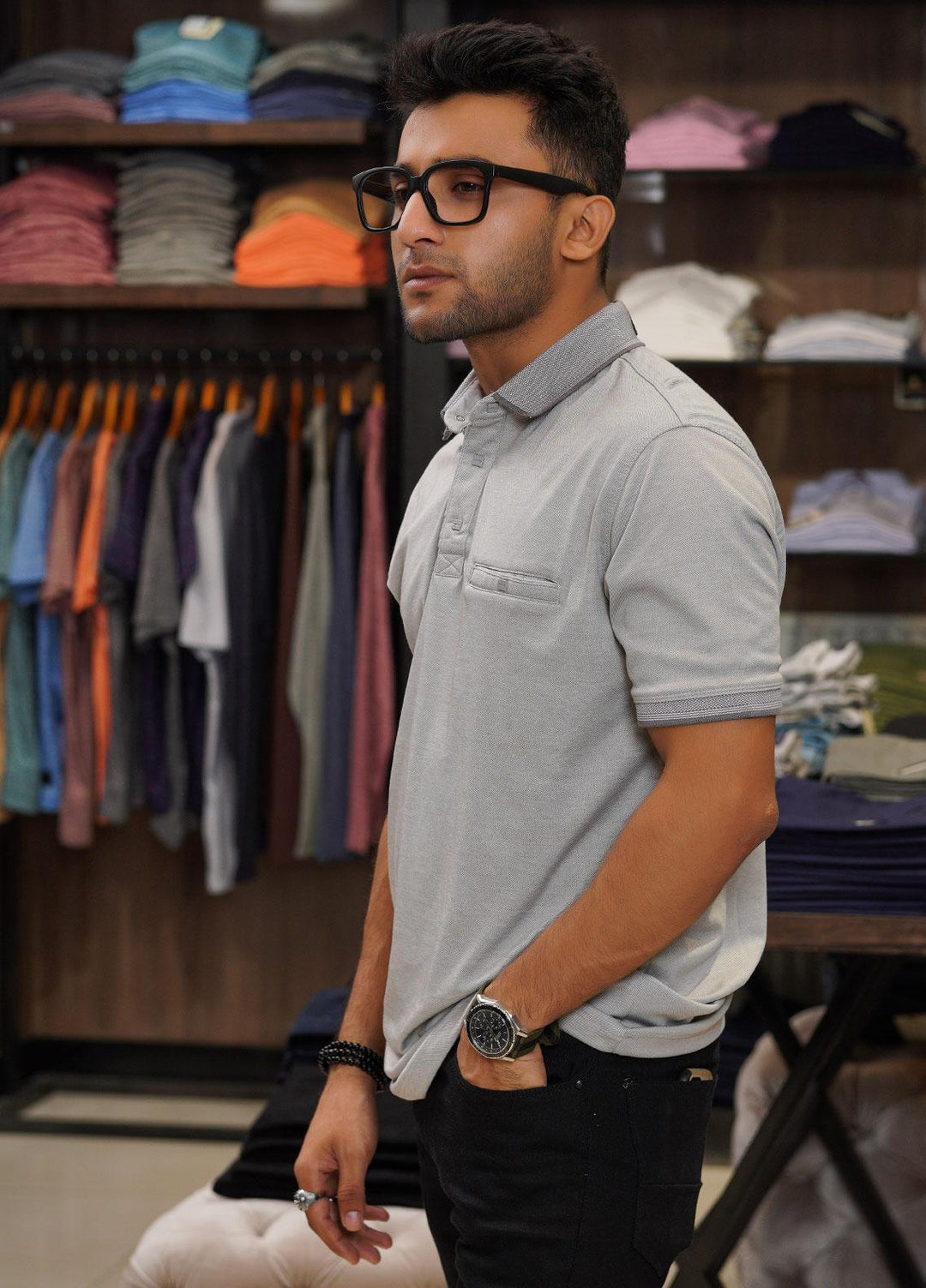 Sanaulla Exclusive Range Cotton Polo for Men - D-6551 Light Grey