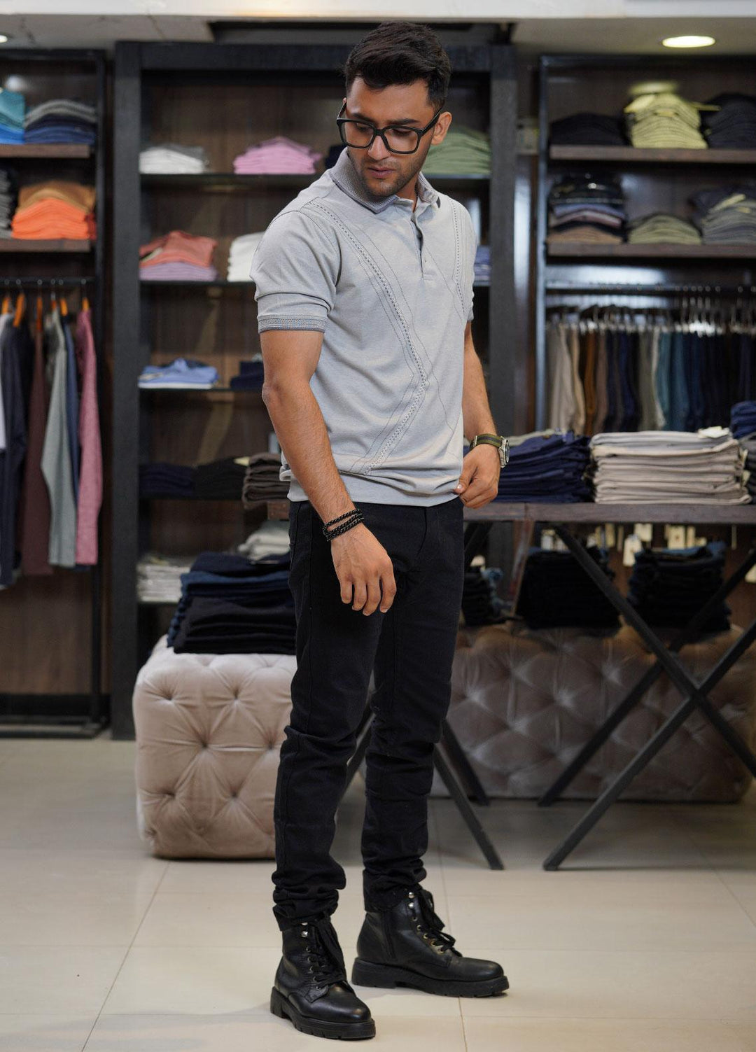 Sanaulla Exclusive Range Cotton Polo for Men - D-6558 Grey