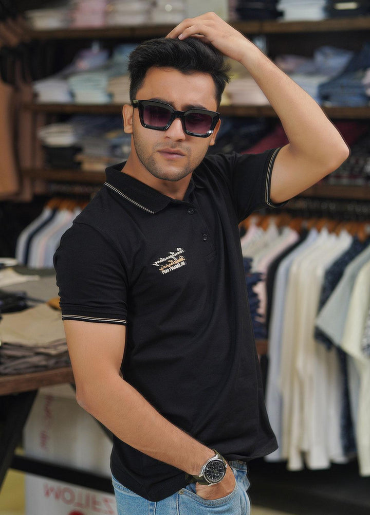 Sanaulla Exclusive Range Cotton Polo for Men - D-6565 Black