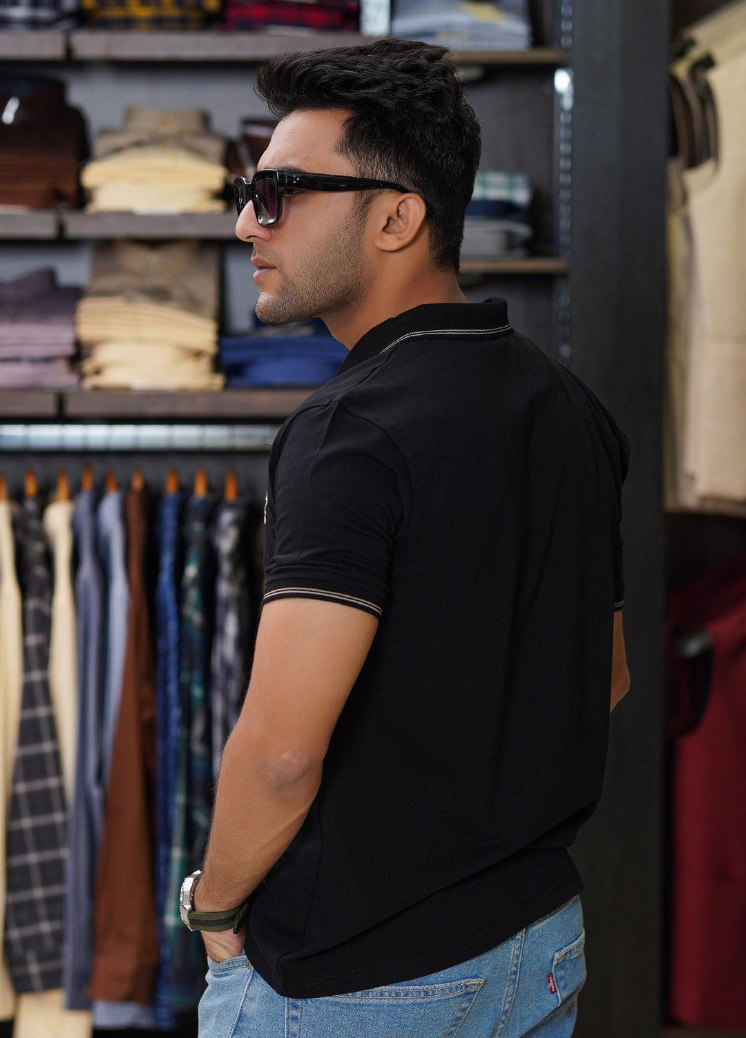 Sanaulla Exclusive Range Cotton Polo for Men - D-6565 Black